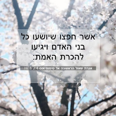 Picture 07 - אגרת שאול הראשונה אל טימותיאוס 2:4 HEB - אשר חפצו שיושעו כל בני האדם - Bible Verse Picture