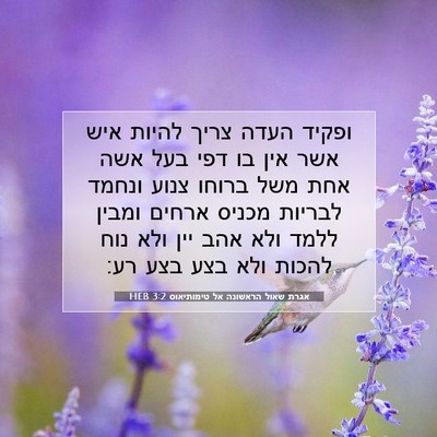 Picture 07 - אגרת שאול הראשונה אל טימותיאוס 3:2 HEB - ופקיד העדה צריך להיות איש - Bible Verse Picture
