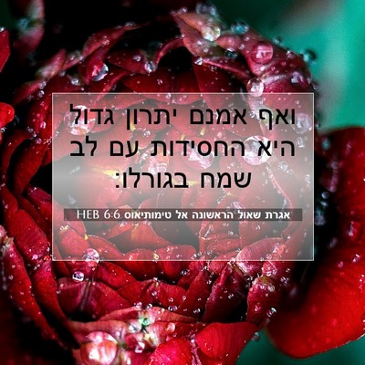 Picture 07 - אגרת שאול הראשונה אל טימותיאוס 6:6 HEB - ואף אמנם יתרון גדול היא - Bible Verse Picture