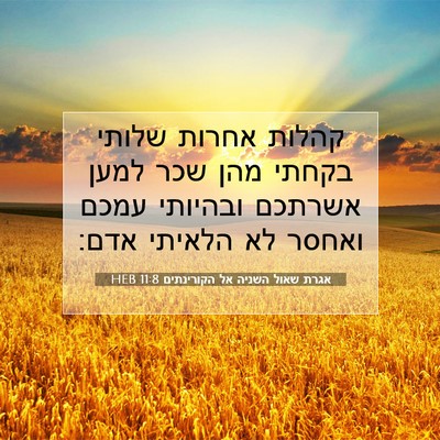 Picture 07 - אגרת שאול השניה אל הקורינתים 11:8 HEB - קהלות אחרות שלותי בקחתי - Bible Verse Picture