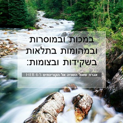 Picture 07 - אגרת שאול השניה אל הקורינתים 6:5 HEB - במכות ובמוסרות ובמהומות - Bible Verse Picture