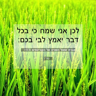 Picture 07 - אגרת שאול השניה אל הקורינתים 7:16 HEB - לכן אני שמח כי בכל דבר יאמץ - Bible Verse Picture