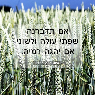Picture 07 - איוב 27:4 HEB - אם תדברנה שפתי עולה ולשוני - Bible Verse Picture