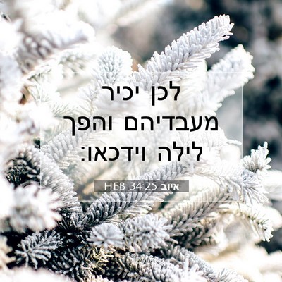 Picture 07 - איוב 34:25 HEB - לכן יכיר מעבדיהם והפך לילה - Bible Verse Picture