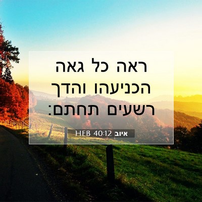 Picture 07 - איוב 40:12 HEB - ראה כל גאה הכניעהו והדך - Bible Verse Picture