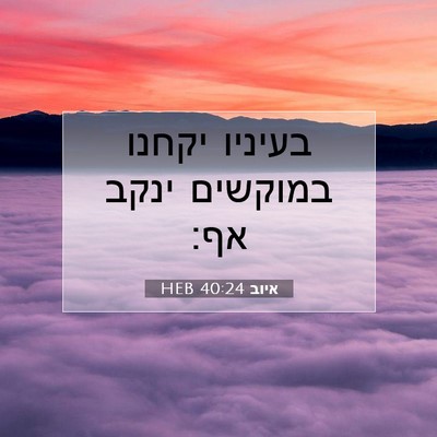 Picture 07 - איוב 40:24 HEB - בעיניו יקחנו במוקשים ינקב - Bible Verse Picture