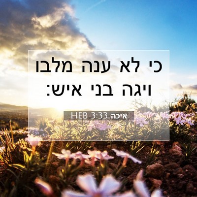 Picture 07 - איכה 3:33 HEB - כי לא ענה מלבו ויגה בני - Bible Verse Picture