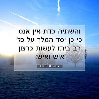 Picture 07 - אסתר 1:8 HEB - והשתיה כדת אין אנס כי כן - Bible Verse Picture
