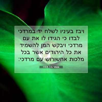Picture 07 - אסתר 3:6 HEB - ויבז בעיניו לשלח יד במרדכי - Bible Verse Picture