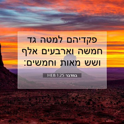Picture 07 - במדבר 1:25 HEB - פקדיהם למטה גד חמשה - Bible Verse Picture