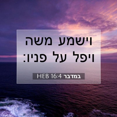 Picture 07 - במדבר 16:4 HEB - וישמע משה ויפל על - Bible Verse Picture