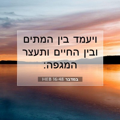 Picture 07 - במדבר 16:48 HEB - ויעמד בין המתים ובין החיים - Bible Verse Picture