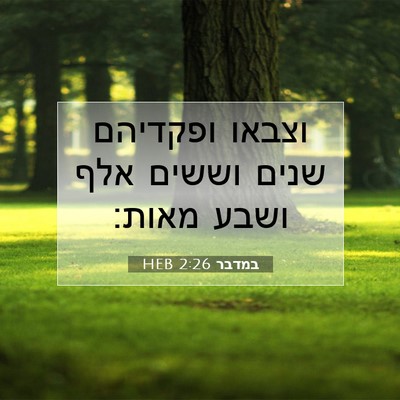 Picture 07 - במדבר 2:26 HEB - וצבאו ופקדיהם שנים וששים - Bible Verse Picture
