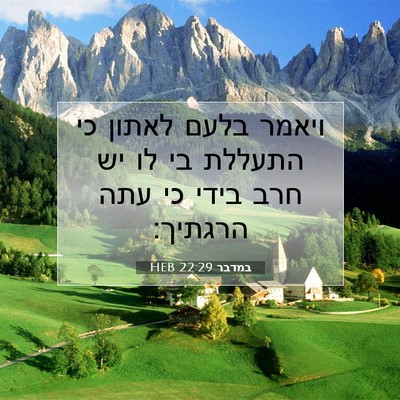 Picture 07 - במדבר 22:29 HEB - ויאמר בלעם לאתון כי התעללת - Bible Verse Picture