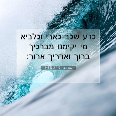 Picture 07 - במדבר 24:9 HEB - כרע שכב כארי וכלביא מי - Bible Verse Picture