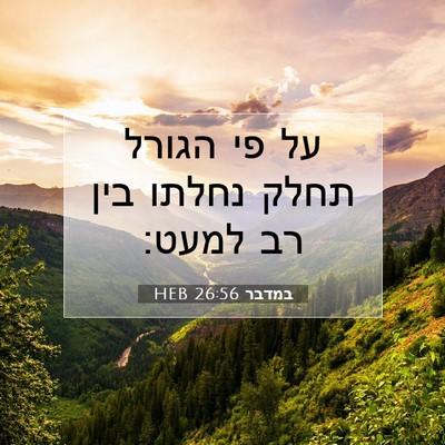 Picture 07 - במדבר 26:56 HEB - על פי הגורל תחלק נחלתו בין - Bible Verse Picture