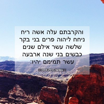 Picture 07 - במדבר 29:13 HEB - והקרבתם עלה אשה ריח ניחח - Bible Verse Picture