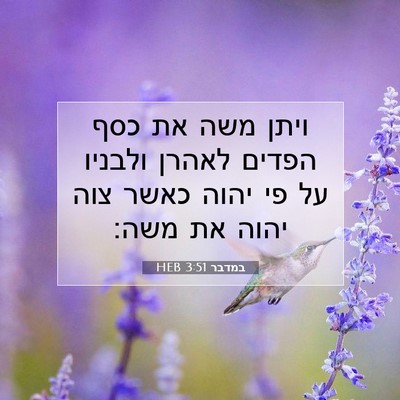 Picture 07 - במדבר 3:51 HEB - ויתן משה את כסף הפדים לאהרן - Bible Verse Picture
