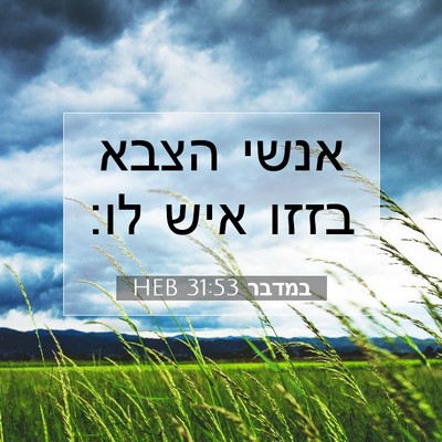 Picture 07 - במדבר 31:53 HEB - אנשי הצבא בזזו איש - Bible Verse Picture