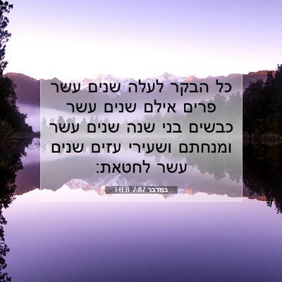 Picture 07 - במדבר 7:87 HEB - כל הבקר לעלה שנים עשר פרים - Bible Verse Picture