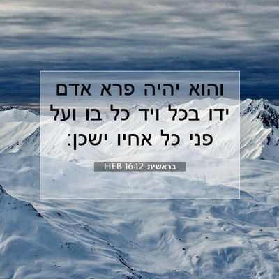 Picture 07 - בראשית 16:12 HEB - והוא יהיה פרא אדם ידו בכל - Bible Verse Picture