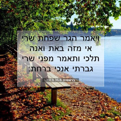 Picture 07 - בראשית 16:8 HEB - ויאמר הגר שפחת שרי אי מזה - Bible Verse Picture