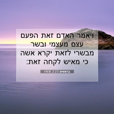 Picture 07 - בראשית 2:23 HEB - ויאמר האדם זאת הפעם עצם - Bible Verse Picture