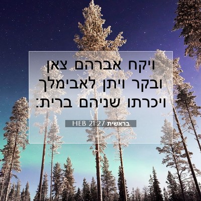 Picture 07 - בראשית 21:27 HEB - ויקח אברהם צאן ובקר ויתן - Bible Verse Picture