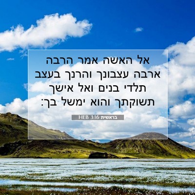 Picture 07 - בראשית 3:16 HEB - אל האשה אמר הרבה ארבה - Bible Verse Picture