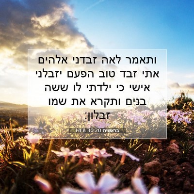 Picture 07 - בראשית 30:20 HEB - ותאמר לאה זבדני אלהים אתי - Bible Verse Picture