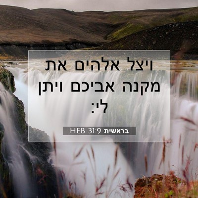Picture 07 - בראשית 31:9 HEB - ויצל אלהים את מקנה אביכם - Bible Verse Picture