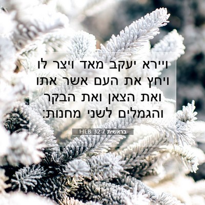 Picture 07 - בראשית 32:7 HEB - ויירא יעקב מאד ויצר לו ויחץ - Bible Verse Picture