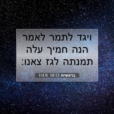 Picture 07 - בראשית 38:13 HEB - ויגד לתמר לאמר הנה חמיך עלה - Bible Verse Picture