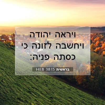 Picture 07 - בראשית 38:15 HEB - ויראה יהודה ויחשבה לזונה - Bible Verse Picture