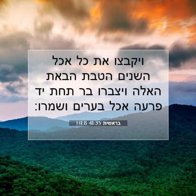 Picture 07 - בראשית 41:35 HEB - ויקבצו את כל אכל השנים הטבת - Bible Verse Picture