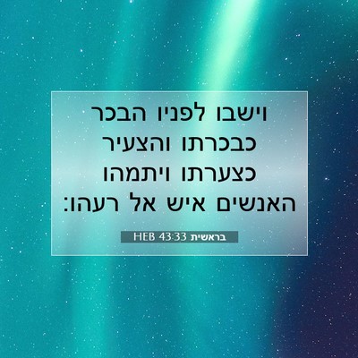 Picture 07 - בראשית 43:33 HEB - וישבו לפניו הבכר כבכרתו - Bible Verse Picture