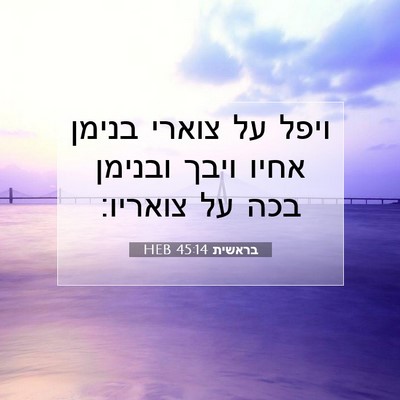 Picture 07 - בראשית 45:14 HEB - ויפל על צוארי בנימן אחיו - Bible Verse Picture