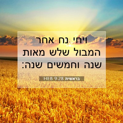 Picture 07 - בראשית 9:28 HEB - ויחי נח אחר המבול שלש מאות - Bible Verse Picture