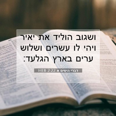 Picture 07 - דברי הימים א 2:22 HEB - ושגוב הוליד את יאיר ויהי לו - Bible Verse Picture