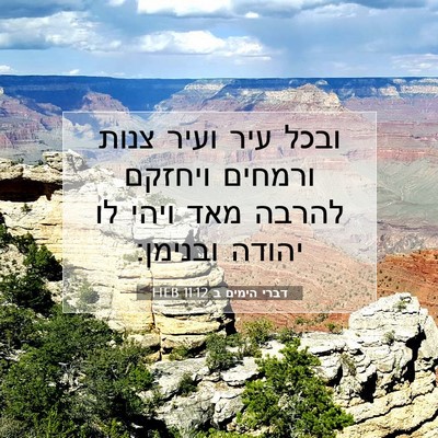 Picture 07 - דברי הימים ב 11:12 HEB - ובכל עיר ועיר צנות ורמחים - Bible Verse Picture