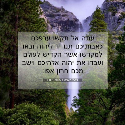 Picture 07 - דברי הימים ב 30:8 HEB - עתה אל תקשו ערפכם כאבותיכם - Bible Verse Picture