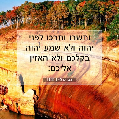 Picture 07 - דברים 1:45 HEB - ותשבו ותבכו לפני יהוה ולא - Bible Verse Picture