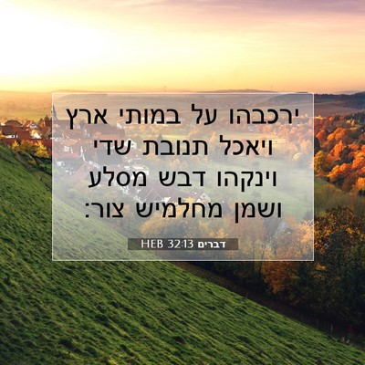 Picture 07 - דברים 32:13 HEB - ירכבהו על במותי ארץ ויאכל - Bible Verse Picture