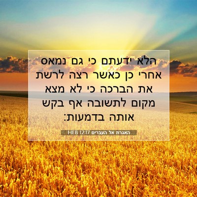 Picture 07 - האגרת אל העברים 12:17 HEB - הלא ידעתם כי גם נמאס אחרי - Bible Verse Picture