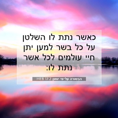 Picture 07 - הבשורה על־פי יוחנן 17:2 HEB - כאשר נתת לו השלטן על כל בשר - Bible Verse Picture