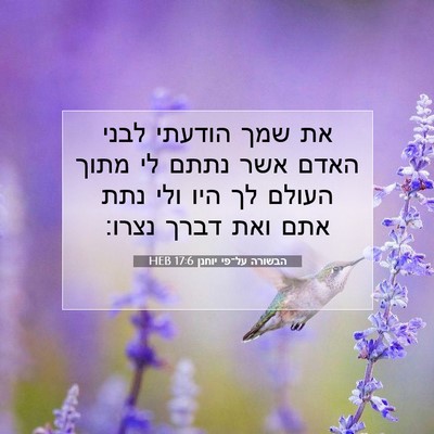 Picture 07 - הבשורה על־פי יוחנן 17:6 HEB - את שמך הודעתי לבני האדם אשר - Bible Verse Picture