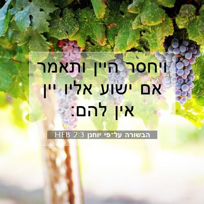 Picture 07 - הבשורה על־פי יוחנן 2:3 HEB - ויחסר היין ותאמר אם ישוע - Bible Verse Picture