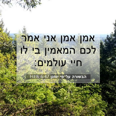 Picture 07 - הבשורה על־פי יוחנן 6:47 HEB - אמן אמן אני אמר לכם המאמין - Bible Verse Picture