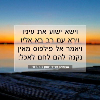 Picture 07 - הבשורה על־פי יוחנן 6:5 HEB - וישא ישוע את עיניו וירא עם - Bible Verse Picture