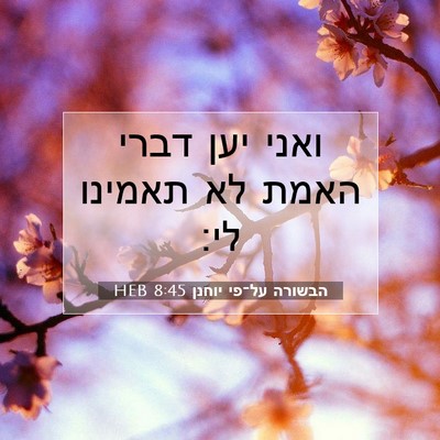Picture 07 - הבשורה על־פי יוחנן 8:45 HEB - ואני יען דברי האמת לא - Bible Verse Picture